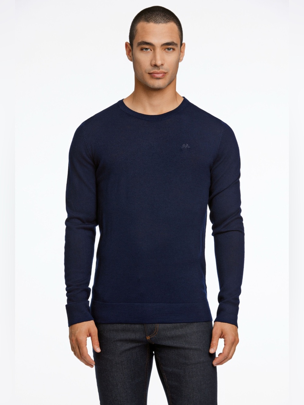NWOT LINDBERGH Merino Wool Blend Men's Navy Crewneck Sweater - Classic Fit